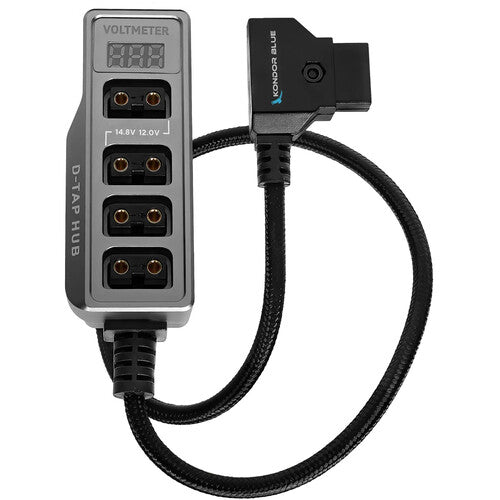 D-Tap to 4-Port Female D-Tap Splitter Hub with Voltmeter (16", Gray)