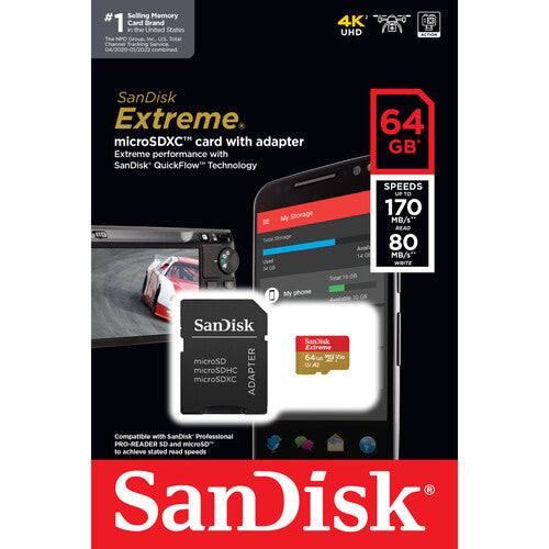 Sandisk Extreme micro sdxc 64gb r170mb/s w80mb/s – edge photo-video