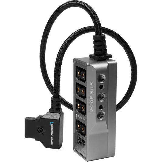 D-Tap to 4-Port Female D-Tap Splitter Hub with Voltmeter (16", Gris)