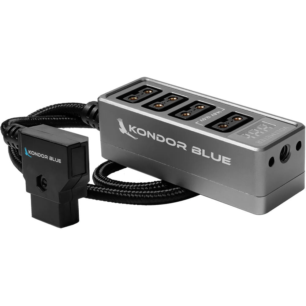 D-Tap to 4-Port Female D-Tap Splitter Hub with Voltmeter (16", Gray)