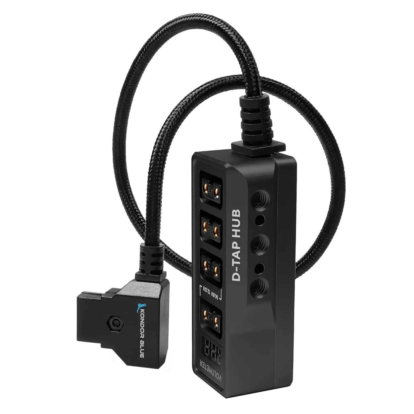D-Tap to 4-Port Female D-Tap Splitter Hub with Voltmeter (16", Black)