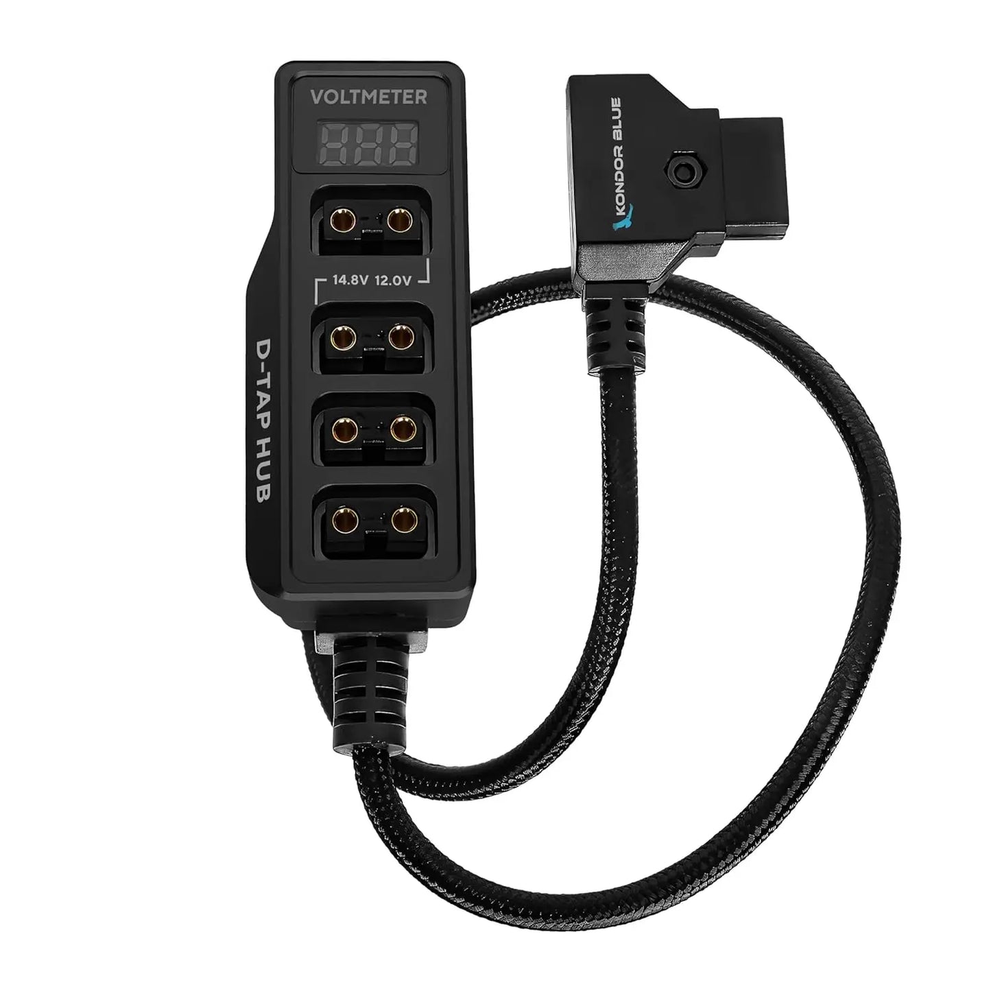 D-Tap to 4-Port Female D-Tap Splitter Hub with Voltmeter (16", Black)
