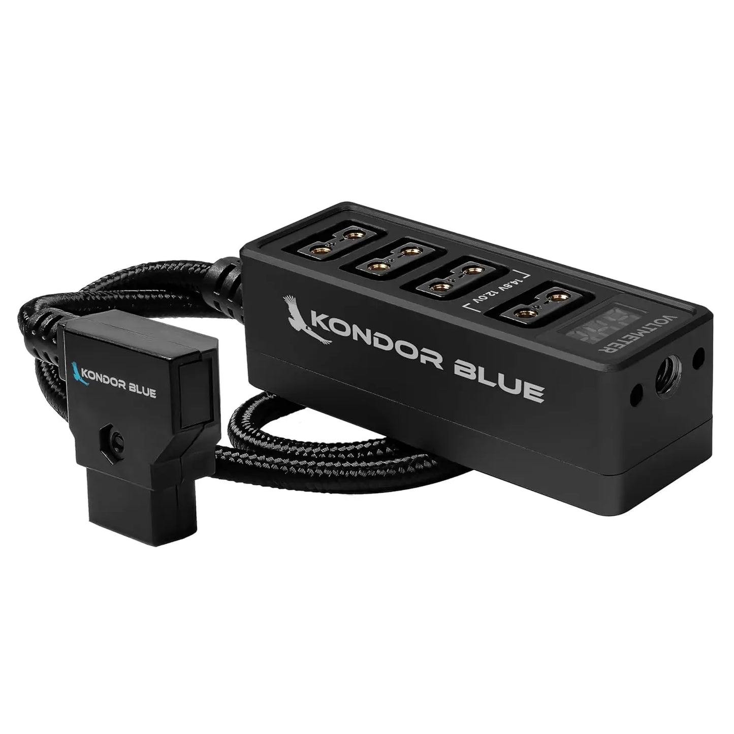 D-Tap to 4-Port Female D-Tap Splitter Hub with Voltmeter (16", Black)